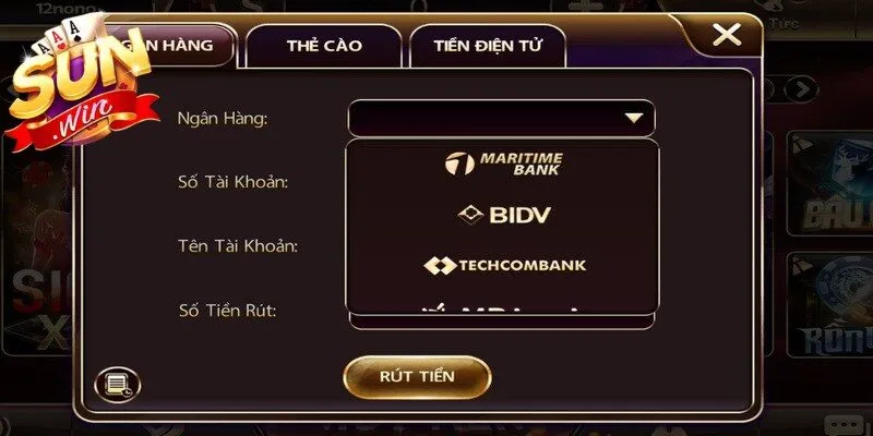 Rút tiền Sunwin ngân hàng và thẻ cào đều vô cùng tiện lợi